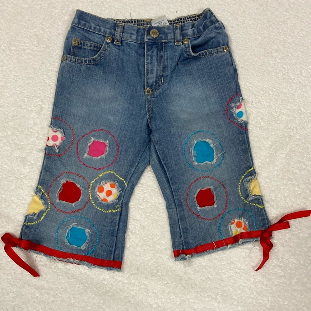Old navy bootcut custom polka dot denim blue jeans 18/24m